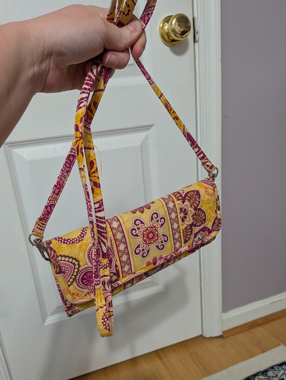 Vera Bradley Yellow and Pink Paisley Quilted Crossbody